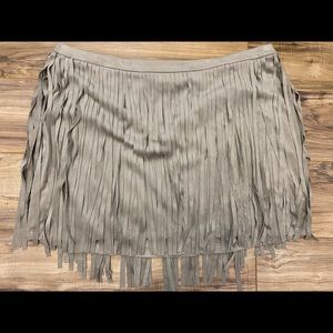 Faux suede fringe skirt